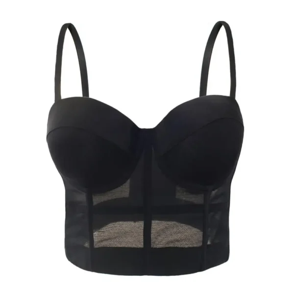 Sexy Black Transparent Bra Mesh Push Up Bralet Women's Tube Top Corset Bustier Bra Club Party Crop Top Lingerie Plus Size - Image 3