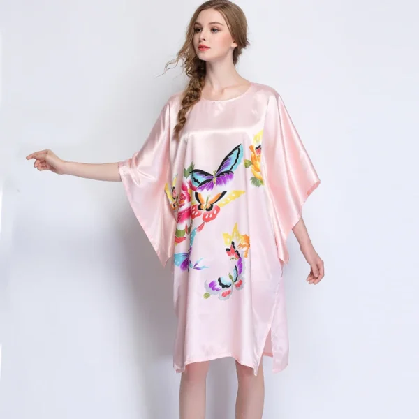 Gown Kimono Bathrobe robe xl Summer New Pink Sexy Silk Rayon Home Dress Women Casual Nightdress Sleepshirt Robe халат женский - Image 2