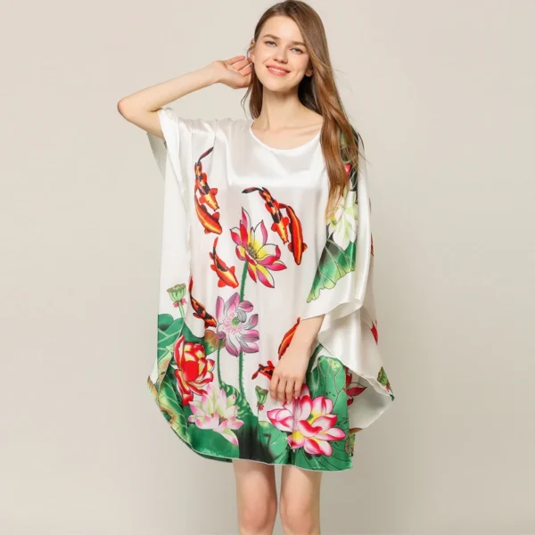 Gown Kimono Bathrobe robe xl Summer New Pink Sexy Silk Rayon Home Dress Women Casual Nightdress Sleepshirt Robe халат женский - Image 4