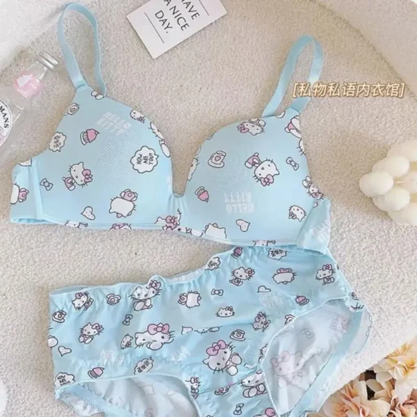 Sanrio Hello Kitty Kawaii Girl's Underwear Bra Set Sexy No Weir Push Up Lingerie Cartoon Print Summer Breathable Sweet Bra Gift - Image 6