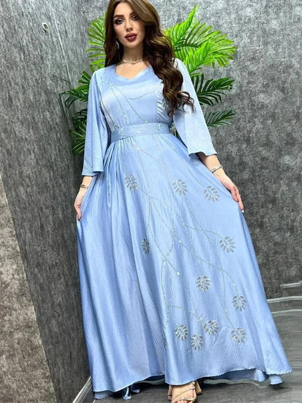 Turkey Muslim Dress Women Abaya Diamond Lace-up Party Dresses Moroccan Kaftan Ensemble Femme Musulmane Hijab Vestidos - Image 2
