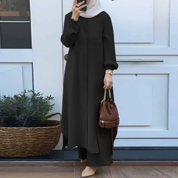 Dress Solid Color Dubai Turkish Muslim Abaya Islamic Jalabiya Dresses Women Ramadan Eid Abayas Caftan Kaftan Elegant Vestidos - Image 4