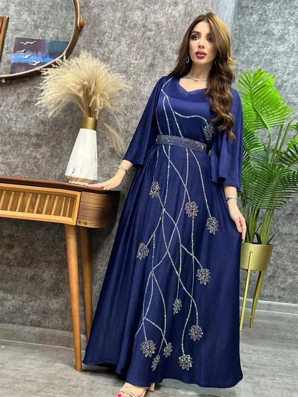 Turkey Muslim Dress Women Abaya Diamond Lace-up Party Dresses Moroccan Kaftan Ensemble Femme Musulmane Hijab Vestidos