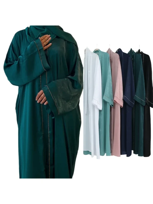Ramadan Eid Open Satin Shimmer Kimono Abaya Damen Dubai Luxury Islam Muslim Kaftan Dress For Women Kebaya Robe Musulmane Femme