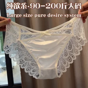 Plus Size Panties Women Lace Sheer Underwear Satin Breathable Comfort for Big Size 100KG with Size Chart