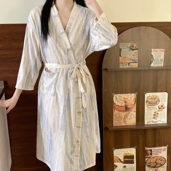 Robes Sexy Simple Casual Dressing Gown Spring Summer Women Gauze Loose Long Bathrobe Nightdress Cardigan Large Size Long Sleeve - Image 3