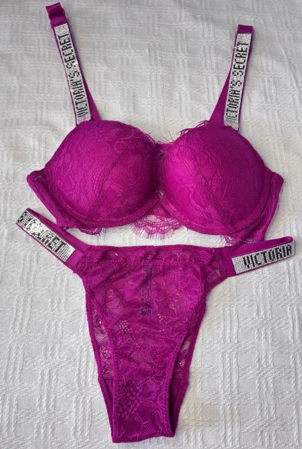 Victoria's Secret Women's Lingerie Set 2 Push up bras and panties Summer Lace Rhinestone design lingerie bras - Image 5