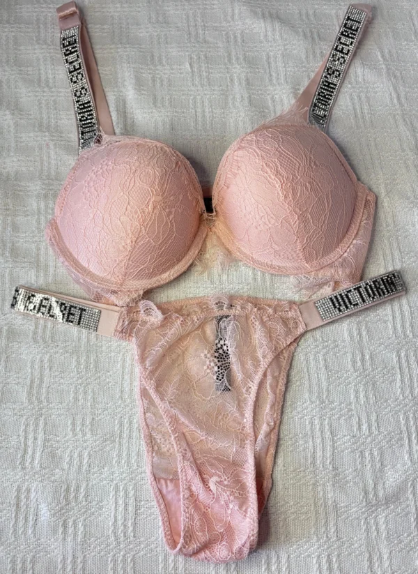 Victoria's Secret Women's Lingerie Set 2 Push up bras and panties Summer Lace Rhinestone design lingerie bras - Image 3