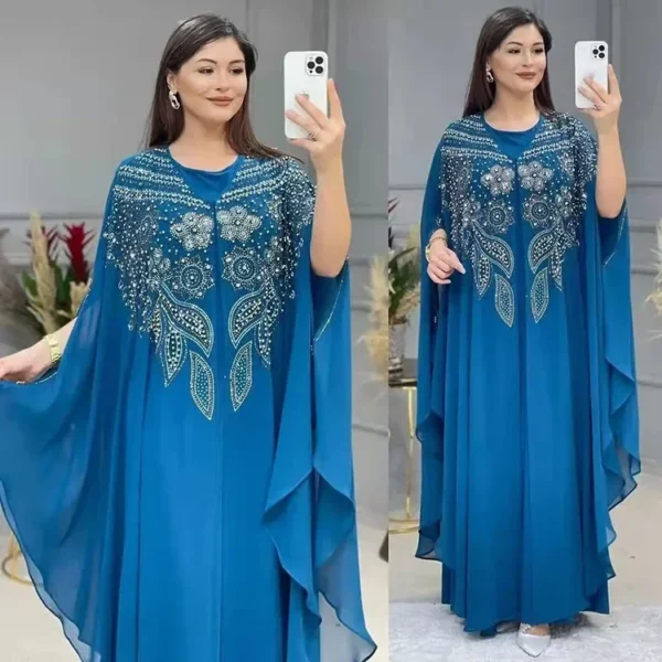 2 PCS Set Plus Size African Party Dresses for Women Chiffon Boubou Ankara Dashiki Outfit Dubai Kaftan Abaya Robe Marocaine Femme - Image 4