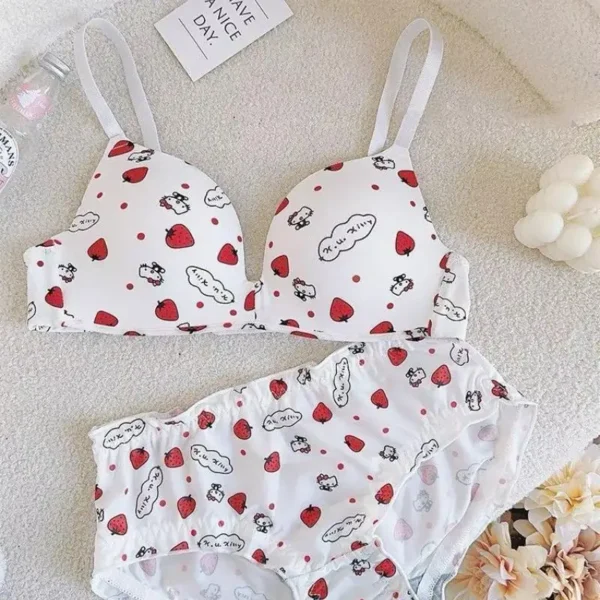 Sanrio Hello Kitty Kawaii Girl's Underwear Bra Set Sexy No Weir Push Up Lingerie Cartoon Print Summer Breathable Sweet Bra Gift - Image 5