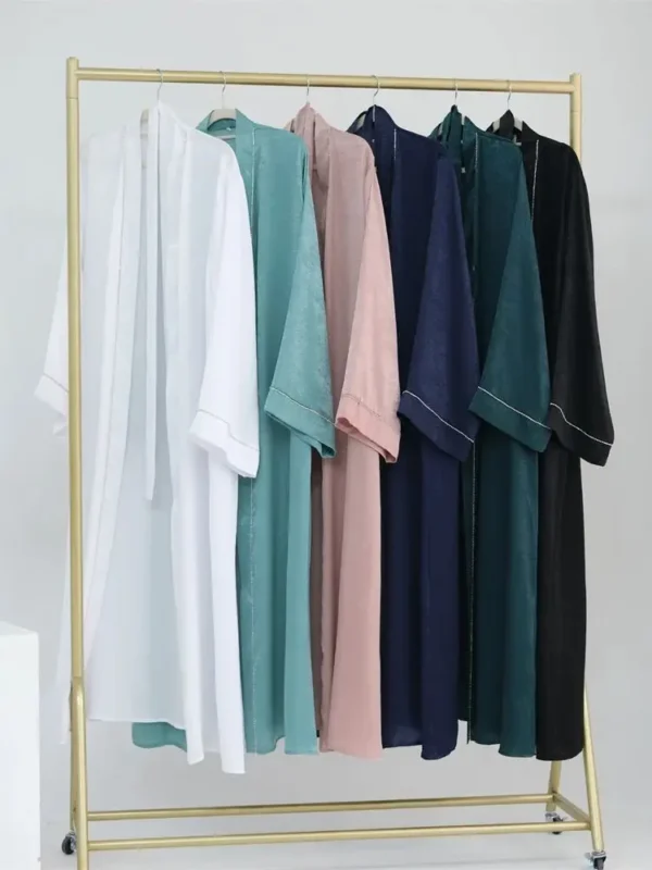 Ramadan Eid Open Satin Shimmer Kimono Abaya Damen Dubai Luxury Islam Muslim Kaftan Dress For Women Kebaya Robe Musulmane Femme - Image 4