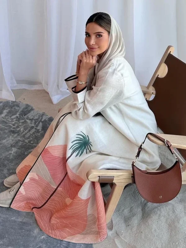 Eid Muslim Party Abaya for Women Ramadan Cardigan Print Casual Long Dress Morocco Kaftan Vestidos Largo Dubai Robe Jalabiya 2024 - Image 2