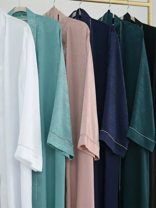Ramadan Eid Open Satin Shimmer Kimono Abaya Damen Dubai Luxury Islam Muslim Kaftan Dress For Women Kebaya Robe Musulmane Femme - Image 6