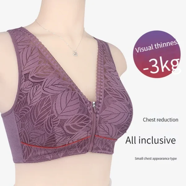 Soft cotton cups front zipper underwear breathable women no steel ring tank top lace large size bra - Image 3