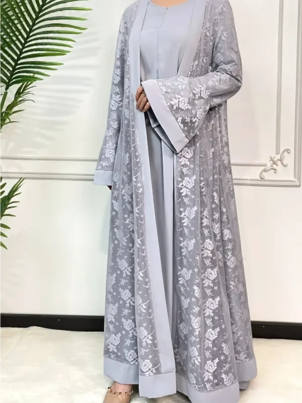 Ramadan Eid Prayer Lace Abaya 2 Piece Set Inner Dress Women Flare Sleeve Long Abayas Kaftan Djellaba Dubai Party Vestidos 2024 - Image 2