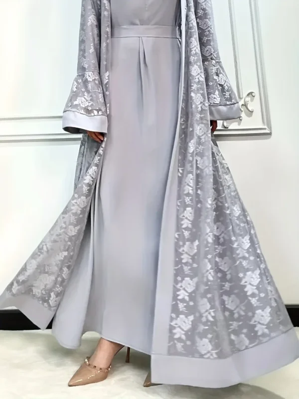Ramadan Eid Prayer Lace Abaya 2 Piece Set Inner Dress Women Flare Sleeve Long Abayas Kaftan Djellaba Dubai Party Vestidos 2024 - Image 3