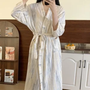 Robes Sexy Simple Casual Dressing Gown Spring Summer Women Gauze Loose Long Bathrobe Nightdress Cardigan Large Size Long Sleeve