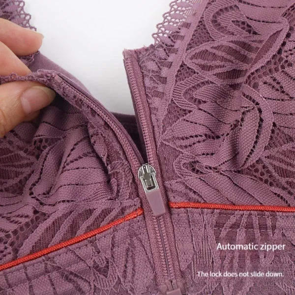 Soft cotton cups front zipper underwear breathable women no steel ring tank top lace large size bra - Image 4