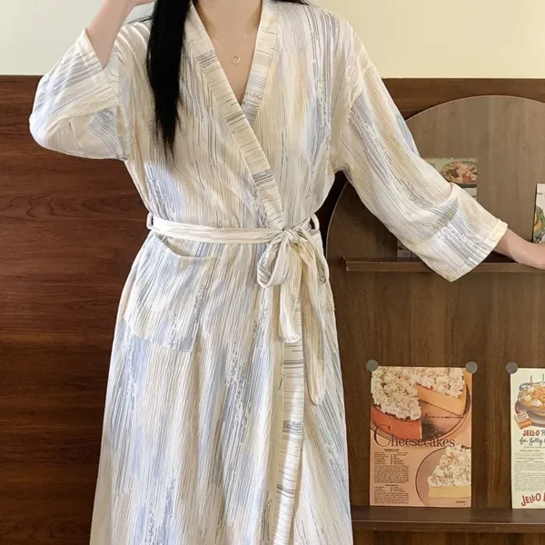 Robes Sexy Simple Casual Dressing Gown Spring Summer Women Gauze Loose Long Bathrobe Nightdress Cardigan Large Size Long Sleeve - Image 5
