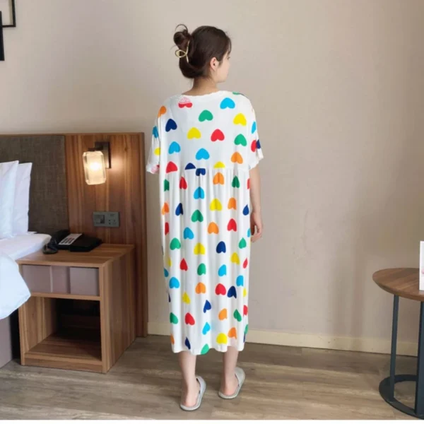 150kg Large Size Loose Home Dress Women Summer Ice Silk Nightdress Japanese Style V-neck Sweet Short Sleeve Pregnant Pajamas - Image 3