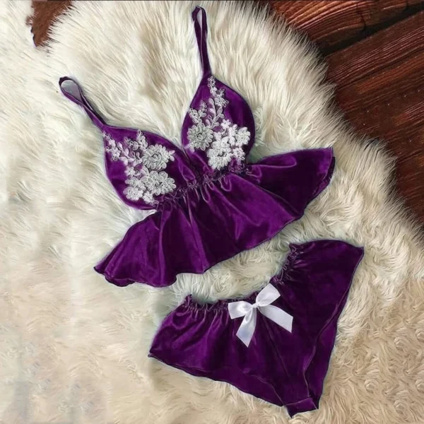 Women Set Bowknot Lace Shorts Camisole Pajamas Stain Sexy V Lingerie With Stockings Sexy Nighties For Women Christmas - Image 2