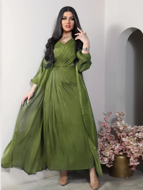 Morocco Party Dress Women Abaya 2 Piece Set Silky Satin Dubai Muslim Dresses Eid Caftan Evening Long Robe Vestidos Abayas Robe - Image 5
