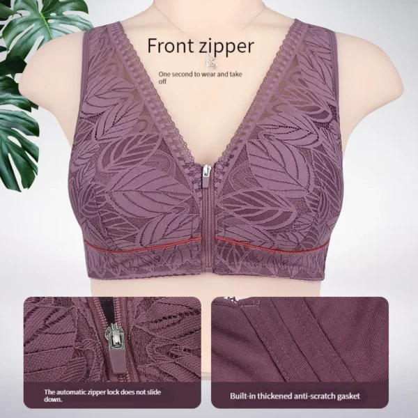 Soft cotton cups front zipper underwear breathable women no steel ring tank top lace large size bra - Image 2