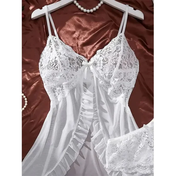 Transparent White Tulle Nightgown Halter Homewear Woman Pajama Set With Panties Plus Size Curve Dress Hot Adult Lingerie Pajamas - Image 4