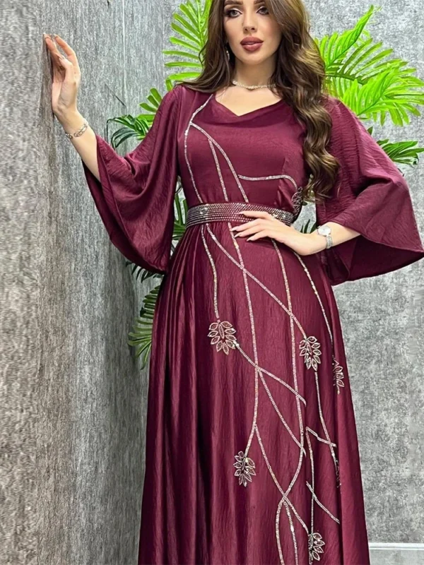 Turkey Muslim Dress Women Abaya Diamond Lace-up Party Dresses Moroccan Kaftan Ensemble Femme Musulmane Hijab Vestidos - Image 3