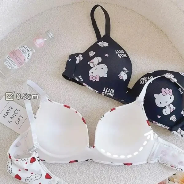 Sanrio Hello Kitty Kawaii Girl's Underwear Bra Set Sexy No Weir Push Up Lingerie Cartoon Print Summer Breathable Sweet Bra Gift - Image 4