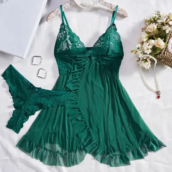 Sexy Sleepwear For Sleeping Night Dress Women Lingеrie Sets Deep V Slip Nightgowns And Panties Lace Ruffle Trim Underwear Pajama - Image 2