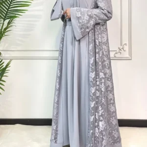 Ramadan Eid Prayer Lace Abaya 2 Piece Set Inner Dress Women Flare Sleeve Long Abayas Kaftan Djellaba Dubai Party Vestidos 2024