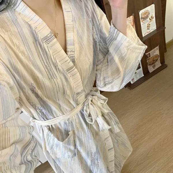 Robes Sexy Simple Casual Dressing Gown Spring Summer Women Gauze Loose Long Bathrobe Nightdress Cardigan Large Size Long Sleeve - Image 4