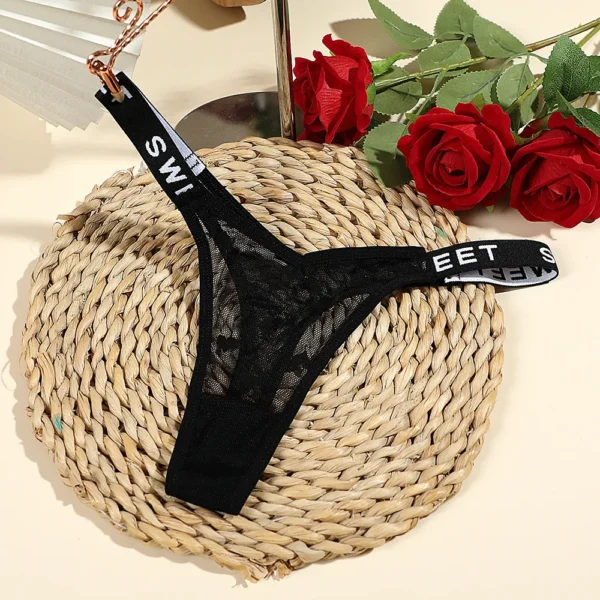 3pcs Sexy Low-rise Letter Belt Mesh Thong Panties Heart Designs S-L Solid Size Comfortable Women's Lingеrie - Image 2