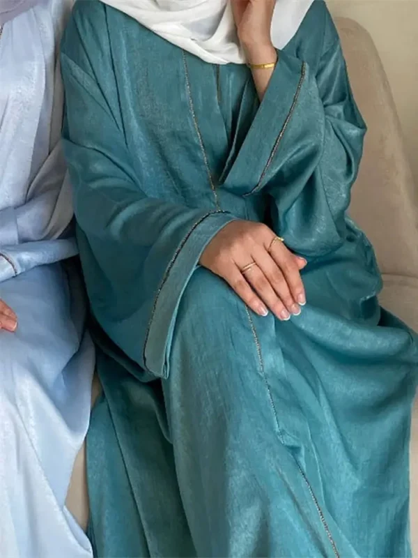 Ramadan Eid Open Satin Shimmer Kimono Abaya Damen Dubai Luxury Islam Muslim Kaftan Dress For Women Kebaya Robe Musulmane Femme - Image 2