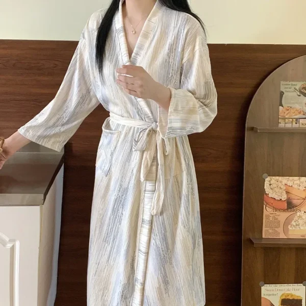 Robes Sexy Simple Casual Dressing Gown Spring Summer Women Gauze Loose Long Bathrobe Nightdress Cardigan Large Size Long Sleeve - Image 2