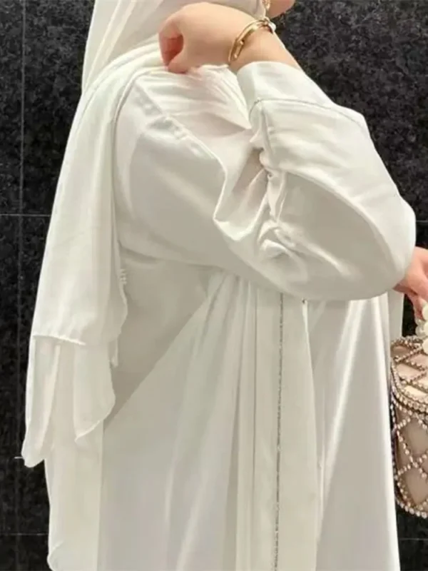 Ramadan Eid Open Satin Shimmer Kimono Abaya Damen Dubai Luxury Islam Muslim Kaftan Dress For Women Kebaya Robe Musulmane Femme - Image 3