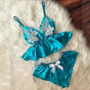 Women Set Bowknot Lace Shorts Camisole Pajamas Stain Sexy V Lingerie With Stockings Sexy Nighties For Women Christmas