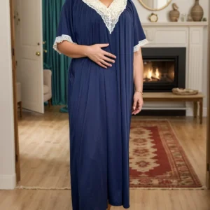 Plus Size Women's Sexy Summer Blue V-Neck Lace Nightdress - Soft Comfortable Pajama Dress for Sleepwear, Lounge Special Occasi