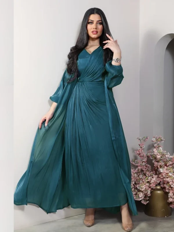 Morocco Party Dress Women Abaya 2 Piece Set Silky Satin Dubai Muslim Dresses Eid Caftan Evening Long Robe Vestidos Abayas Robe - Image 4