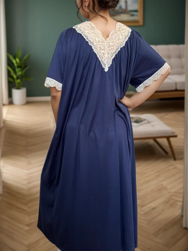 Plus Size Women's Sexy Summer Blue V-Neck Lace Nightdress - Soft Comfortable Pajama Dress for Sleepwear, Lounge Special Occasi - Image 4