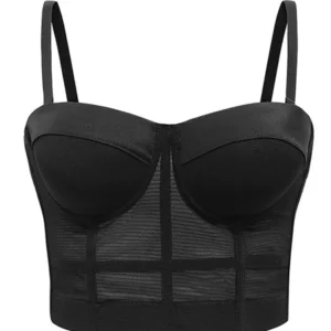 Sexy Black Transparent Bra Mesh Push Up Bralet Women's Tube Top Corset Bustier Bra Club Party Crop Top Lingerie Plus Size