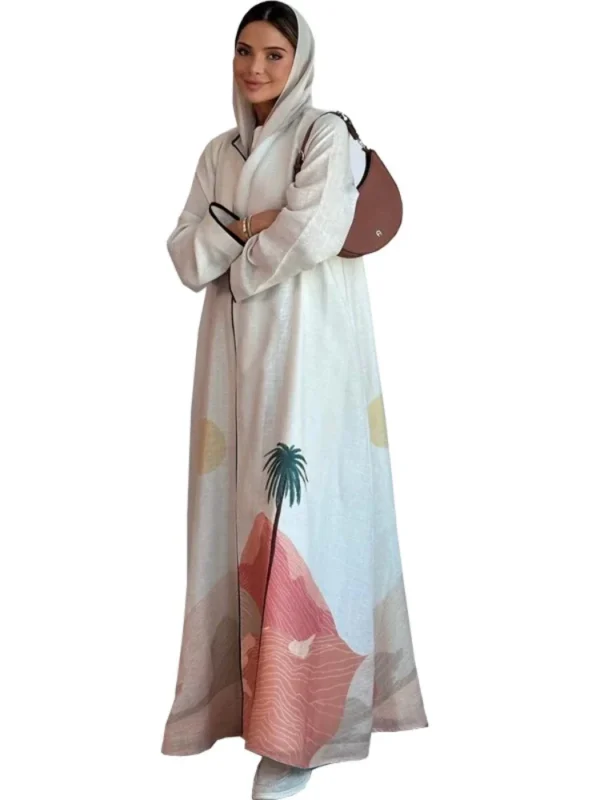Eid Muslim Party Abaya for Women Ramadan Cardigan Print Casual Long Dress Morocco Kaftan Vestidos Largo Dubai Robe Jalabiya 2024 - Image 4