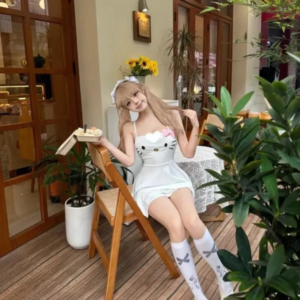 Anime Hello Kitty Dress Sanrio Sweet Cute Frock Women's Sexy Hot Girl Strap Dress Seaside Vacation Frock Student Nightdress - Image 2