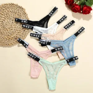 3pcs Sexy Low-rise Letter Belt Mesh Thong Panties Heart Designs S-L Solid Size Comfortable Women's Lingеrie