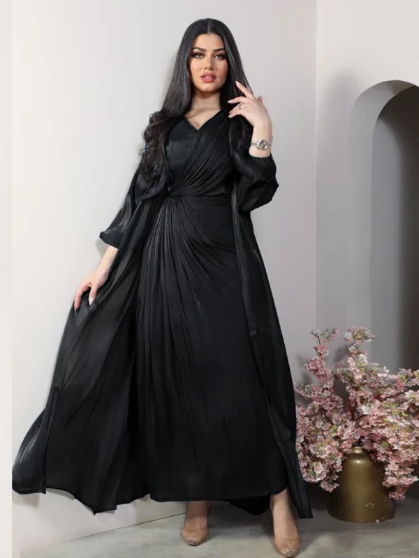 Morocco Party Dress Women Abaya 2 Piece Set Silky Satin Dubai Muslim Dresses Eid Caftan Evening Long Robe Vestidos Abayas Robe - Image 6