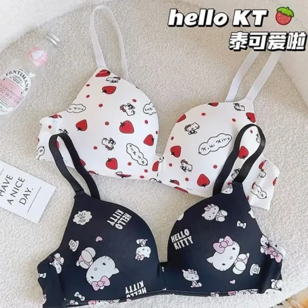 Sanrio Hello Kitty Kawaii Girl's Underwear Bra Set Sexy No Weir Push Up Lingerie Cartoon Print Summer Breathable Sweet Bra Gift - Image 2