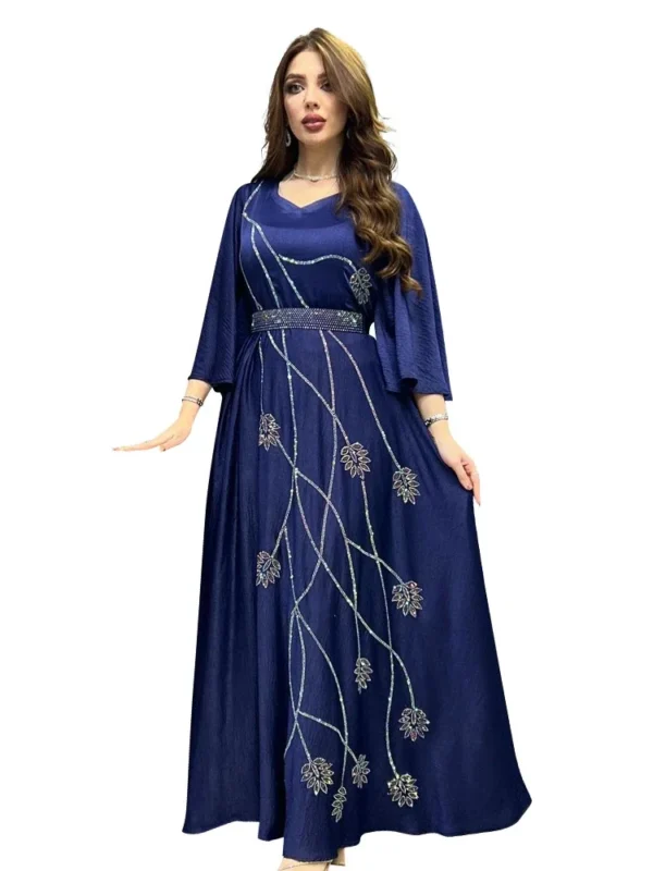 Turkey Muslim Dress Women Abaya Diamond Lace-up Party Dresses Moroccan Kaftan Ensemble Femme Musulmane Hijab Vestidos - Image 4